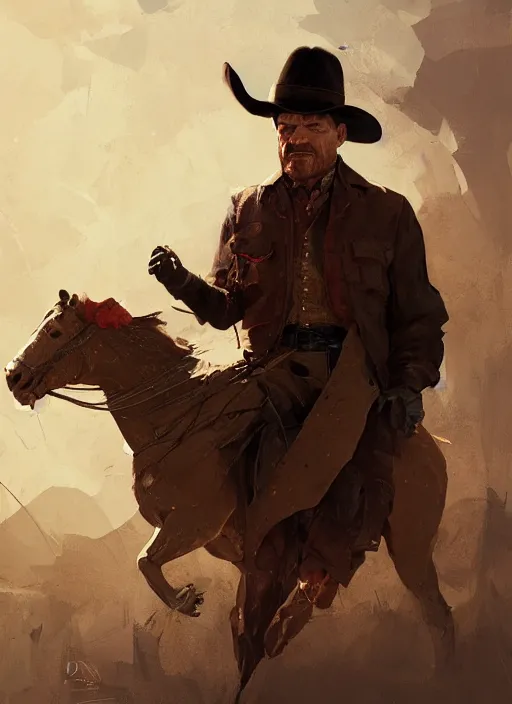 Prompt: bryan cranston as a cowboy, elegant, digital painting, concept art, smooth, sharp focus, illustration, from red read redemption by ruan jia and mandy jurgens and artgerm and william - adolphe bouguerea
