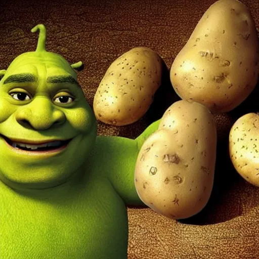 Image similar to ! dream a potato as dwayn the rock, alarm clock, the rock is a potato alarm clock, it's actually a potato but really shrek