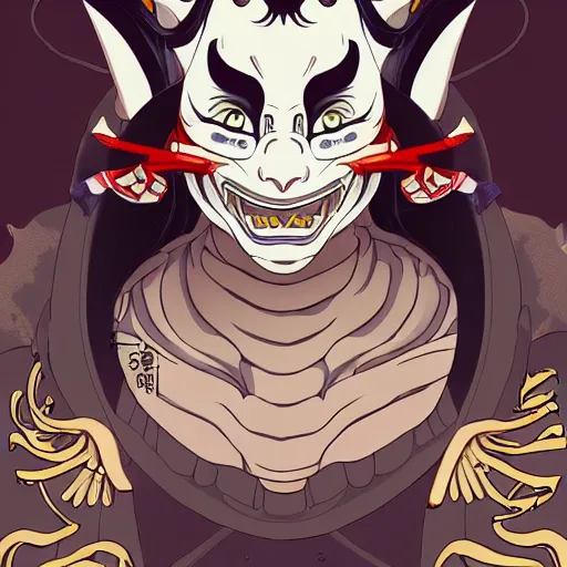 Image similar to portrait of a plagiat in a hannya mask, anime fantasy illustration by tomoyuki yamasaki, kyoto studio, madhouse, ufotable, trending on artstation