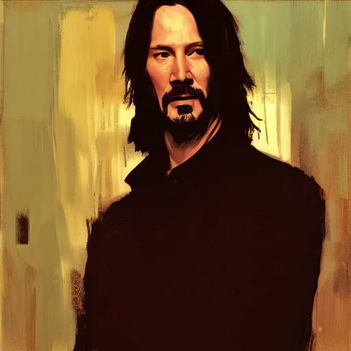 Image similar to keanu reeves, intricate, elegant, highly detailed, greg manchess, mucha, liepke, ruan jia, jeffrey catherine jones, ridley scott