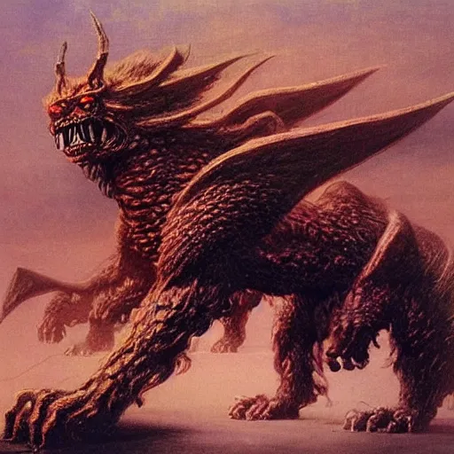 Image similar to warhammer manticore concept, beksinski