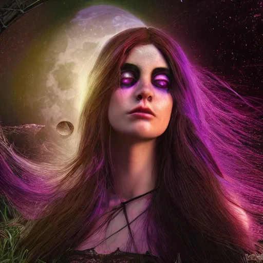 Image similar to photorealistic gothic lunar goddess. hyperdetailed photorealism, 1 0 8 megapixels, amazing depth, glowing rich colors, powerful imagery, psychedelic overtones, 3 d finalrender, 3 d shading, cinematic lighting, artstation concept art