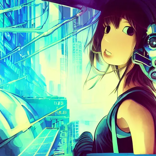 Image similar to Frequency indie album cover, luxury advertisement, blue filter, blue and black colors. Clean and detailed post-cyberpunk sci-fi close-up schoolgirl in asian city in style of cytus and deemo, blue flame, relaxing, calm and mysterious vibes, by Tsutomu Nihei, by Yoshitoshi ABe, by Ilya Kuvshinov, by Greg Tocchini, nier:automata, set in half-life 2, GITS, Blade Runner, Neotokyo Source, Syndicate(2012), dynamic composition, beautiful with eerie vibes, very inspirational, very stylish, with gradients, surrealistic, dystopia, postapocalyptic vibes, depth of field, mist, rich cinematic atmosphere, perfect digital art, mystical journey in strange world, beautiful dramatic dark moody tones and studio lighting, shadows, bastion game, arthouse