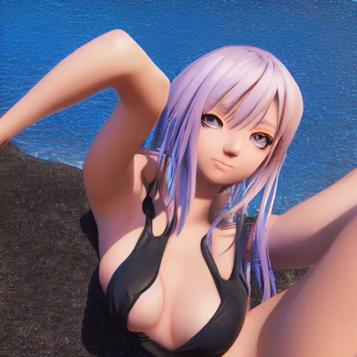 Image similar to a detailed portrait of pretty anime girl blue eyes in bikini, unreal engine 5 rendered, incredibly highly detailed and realistic, 8 k, sharp focus, studio quality