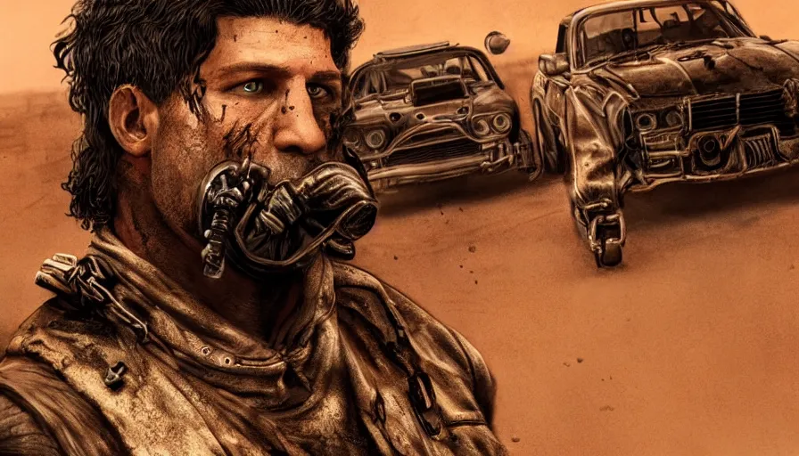 Prompt: Joe Bernthal is Mad Max, hyperdetailed, artstation, cgsociety, 8k