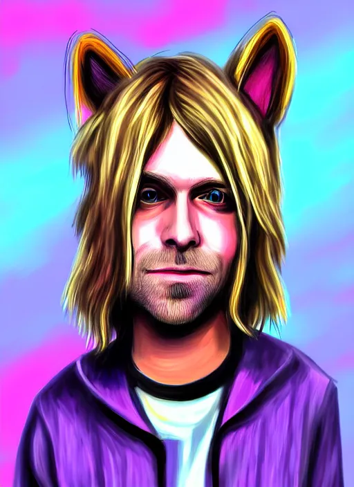 Image similar to kurt cobain singer as a fursona, digital painting, trending on art station.