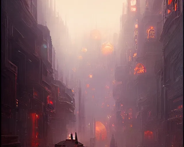 Image similar to great city of the lantern of time, a sci-fi digital painting by Greg Rutkowski and James Gurney, trending on Artstation, eerily beautiful, highly detailed