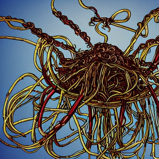 Prompt: they flying spaghetti monster, realistic photo