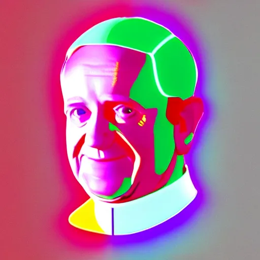 Image similar to neon pope francis, 3 d render, post - processing