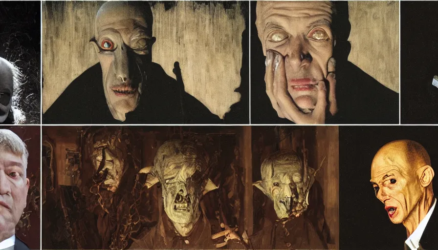 Prompt: torso and head portrait of david lynch as nosferatu, by lawrence alma tadema and rick berry and norman rockwell and jacob collins and tom lovell and frank schoonover