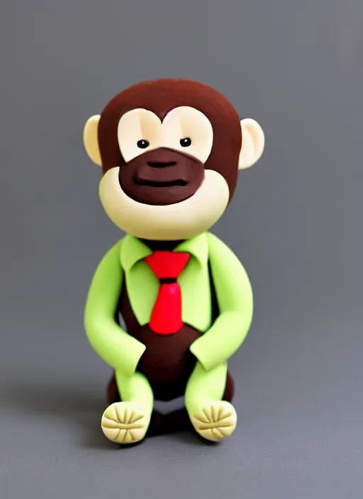 Prompt: monkey cartoon character with tie, clay figure, kawaii