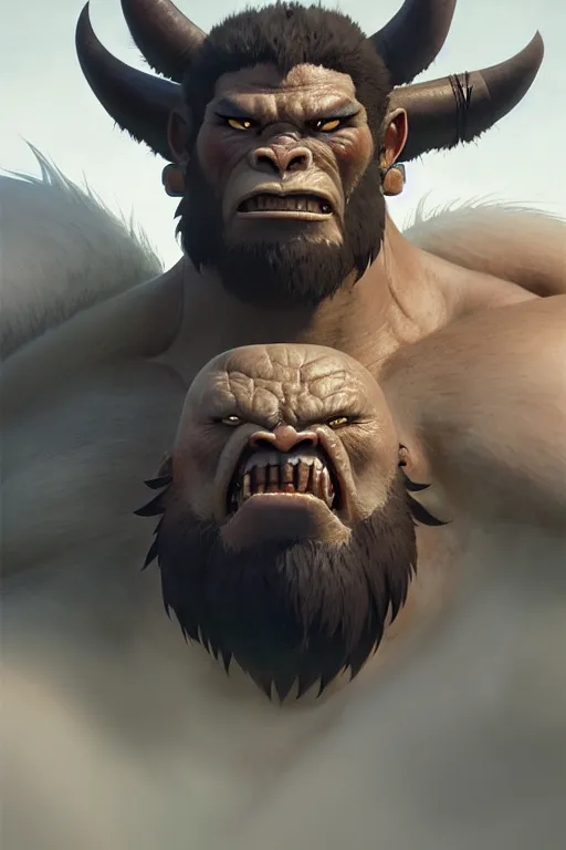 Image similar to orc barbarian male, finely detailed perfect face, exquisite details, earth magic, mid view, design on a white background, by studio muti, greg rutkowski makoto shinkai takashi takeuchi studio ghibli