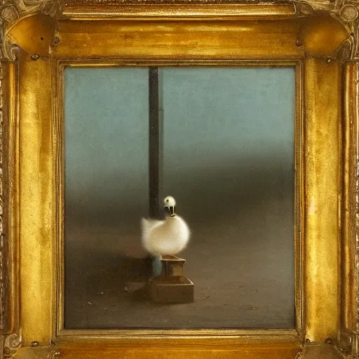 Prompt: lonely duck under a street light by august friedrich schenck, oil painting, close - up