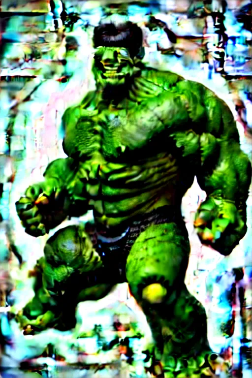 Image similar to a genetic combination of frankenstein, hulk, and godzilla, extreme angle, dynamic lighting, ultra detailed