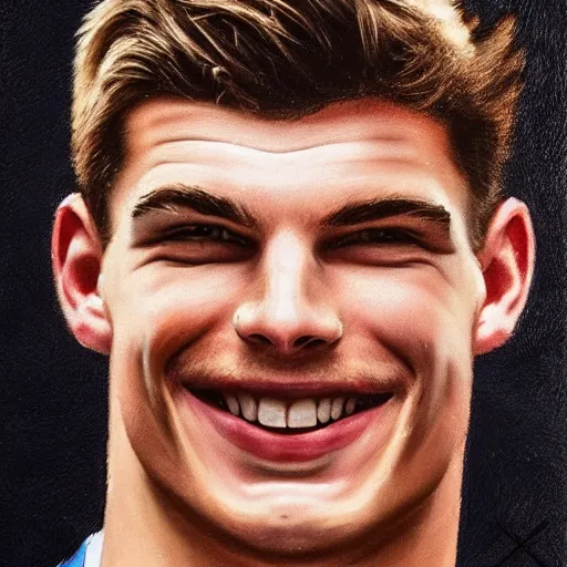 Image similar to max verstappen smiling, ultra realistic portrait