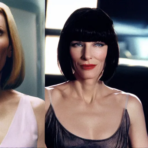 Image similar to Cate Blanchett instead of John Travolta in Pulp Fiction