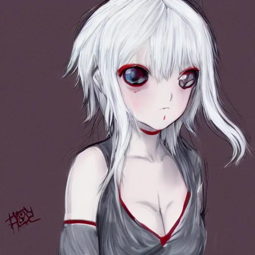 Image similar to white hair, red eyes, two little horns on the head, anime style, anime girl, sketch