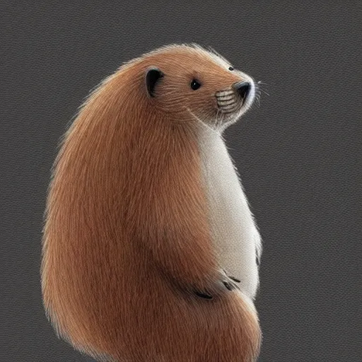 Prompt: a beaver in profile, big tail, fluffy fur drawn concept art