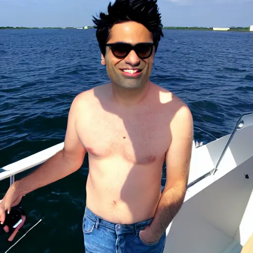 Prompt: Ray William Johnson on a boat