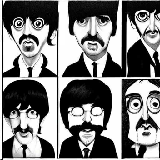 Prompt: the beatles drawn by tim burton