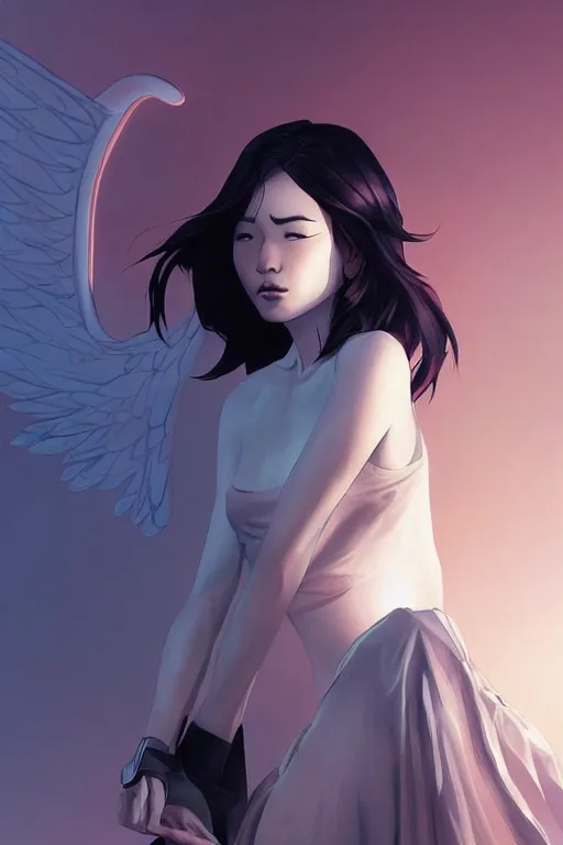 Image similar to angel of the death, line by eric - anthony johnson, sketch by jacqueline e, color by bo feng lin, background by ilya kuvshinov