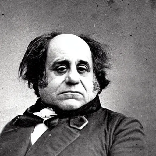 Image similar to 1862 portrait photograph, Danny DeVito in a Confederate general's uniform