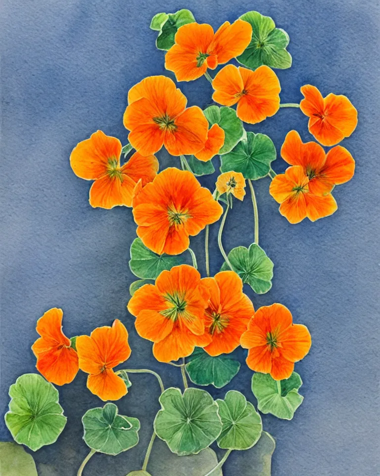 Image similar to award winning watercolour painting of nasturtiums