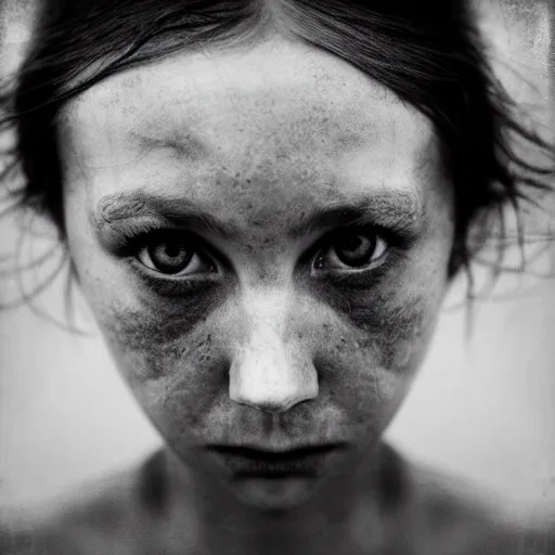 Prompt: Portrait of a sad girl by Edward Sherriff Urrtis and Lee Jeffries, 85mm ND5, perfect lighting, gelatin silver process