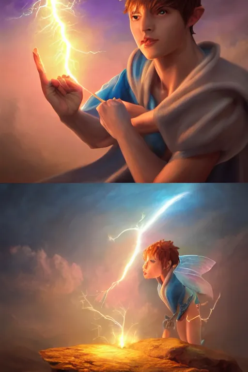 Image similar to legendary fairy prince casting a lightning spell,, lightning energy, blue energy, highly detailed, d & d, fantasy, highly detailed, digital painting, trending on artstation, concept art, sharp focus, illustration, global illumination, ray tracing, realistic shaded, art by artgerm and greg rutkowski and fuji choko and viktoria gavrilenko and hoang lap