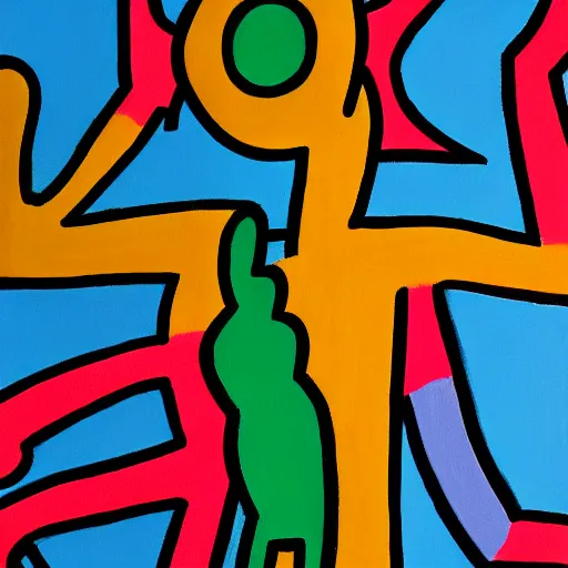 Prompt: keith haring painting of a person looking at a bar chart