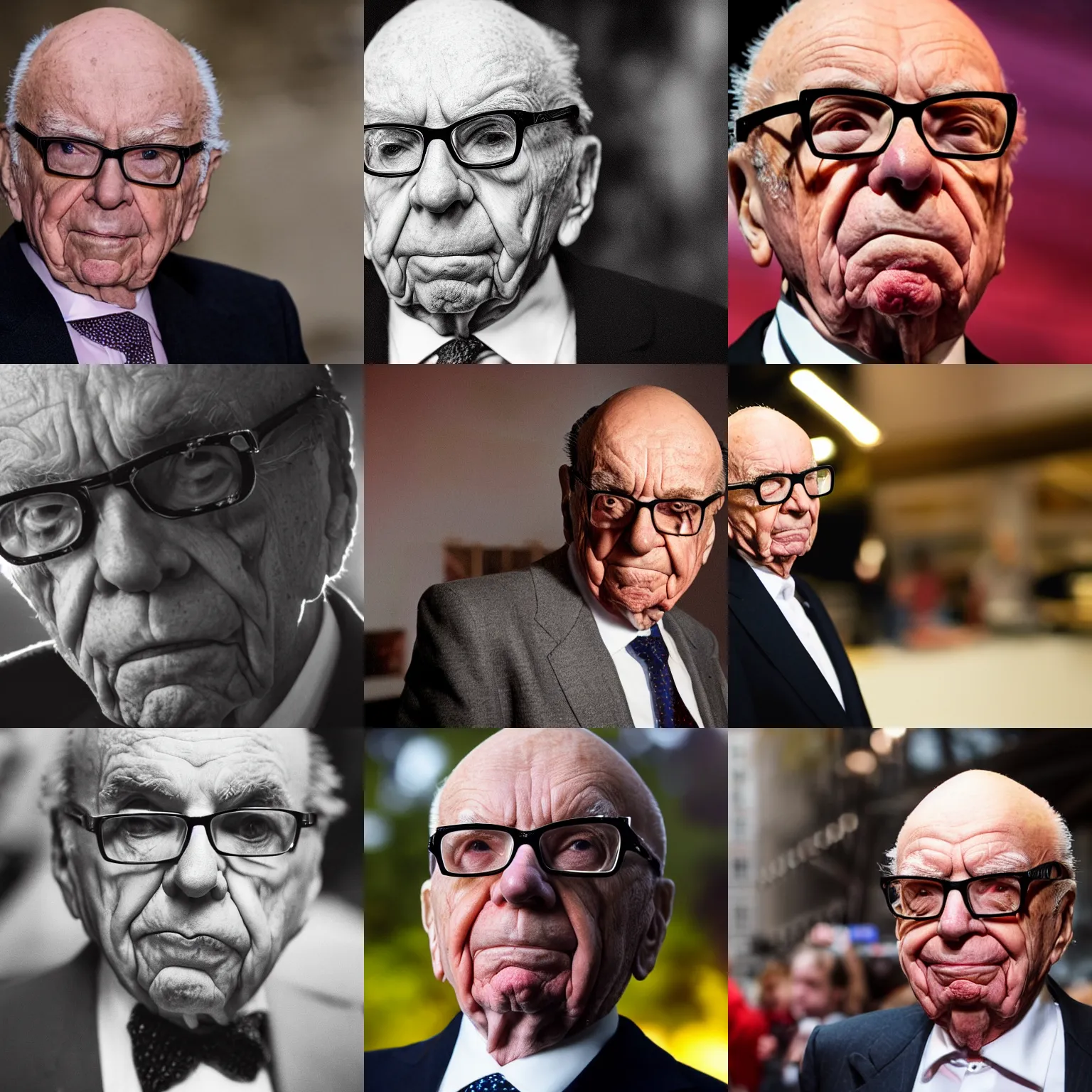 Prompt: Rupert Murdoch as the Devil, portrait photography, depth of field, bokeh