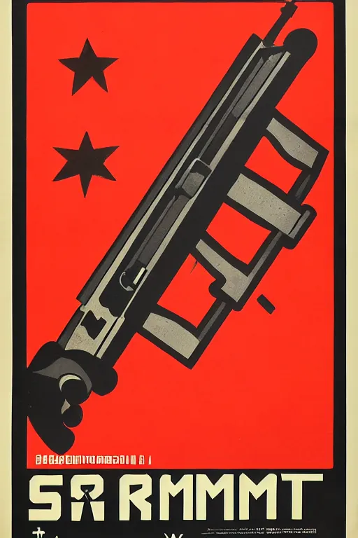 Image similar to A shrimp in the shape of a gun; Soviet Propaganda Poster