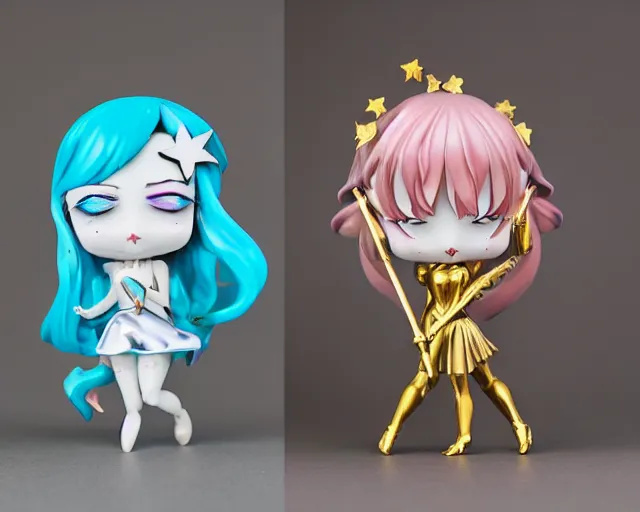 Image similar to James Jean and Ilya Kushinov isolated magical girl vinyl figure, figure photography, holographic undertones, glitter accents on figure, anime stylized, high detail, ethereal lighting - H 640