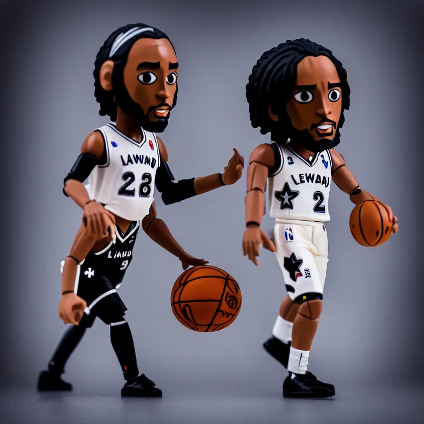 Prompt: kawhi leonard as vinyl toy by'pay jay figure ', studio product photography with a single strobe light, lowkey light, dark studio background, rare collector toy,