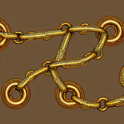 Prompt: A chain of three linked gold circles in a Victorian study, Concept art for a video game