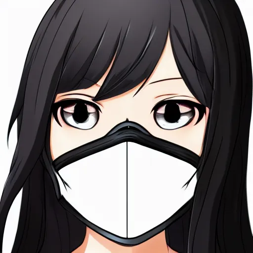 Image similar to full headshot portrait of a girl with long black hair, wearing a surgical mask, drawn by ATDAN, by Avetetsuya Studios, attractive character, colored sketch anime manga panel, trending on Pixiv