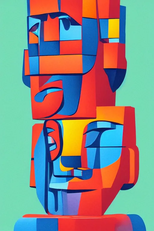 Image similar to cubist moai statue cutout digital illustration cartoon colorful beeple