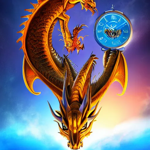 Image similar to dragon, artwork, ciberpunk, tower, clock, night, digital art, realistic, 8 k, hd, disney, ice cream, sad