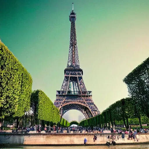 Image similar to eiffel tower made out of faces, beautiful, stunning, very coherent, landscape photo, realistic