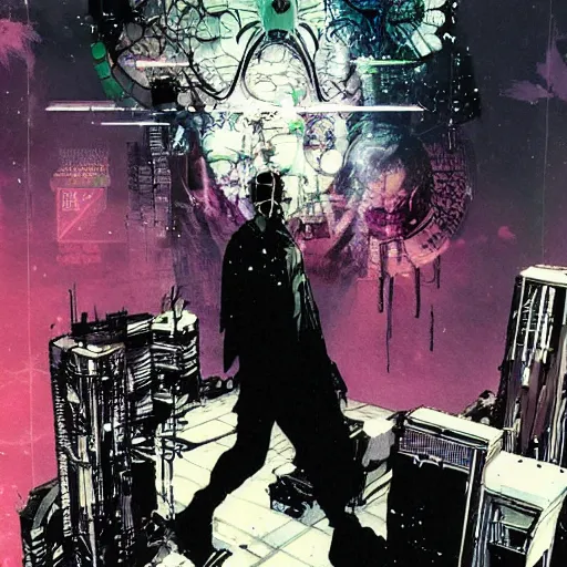 Image similar to cyberpunk dreaming by bobby zeik and bill sienkiewicz and david mack and dave mckean