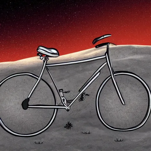 Image similar to a stainless steel bike, made of swiss cheese wheels, a cartoon rat cycling on the surface of the moon and, photorealistic