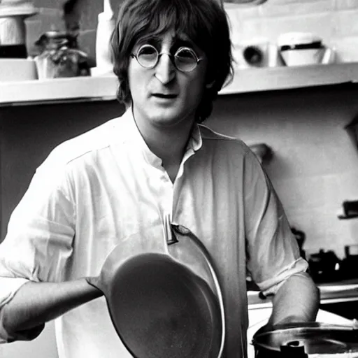 Prompt: john lennon from 1 9 6 4 on a cooking show, hd, hyper realistic, intricate detail