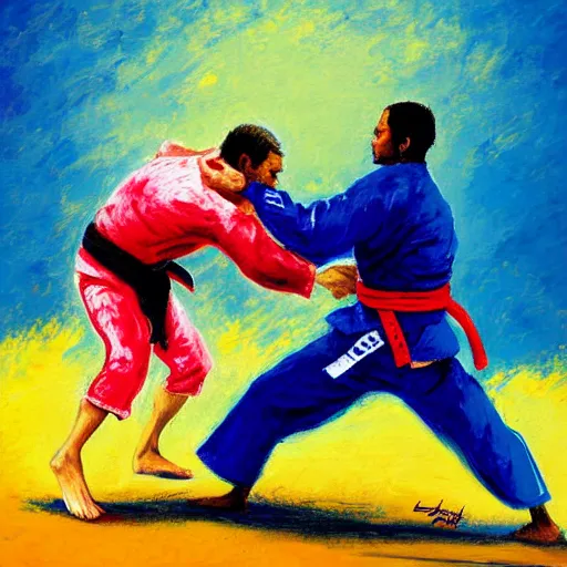 Image similar to painting of a bjj fighter, by leroy neiman