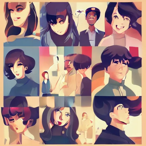 Prompt: grid of smiling faces, clean cel shaded vector art. shutterstock. behance hd by lois van baarle, artgerm, helen huang, by makoto shinkai and ilya kuvshinov, rossdraws, illustration