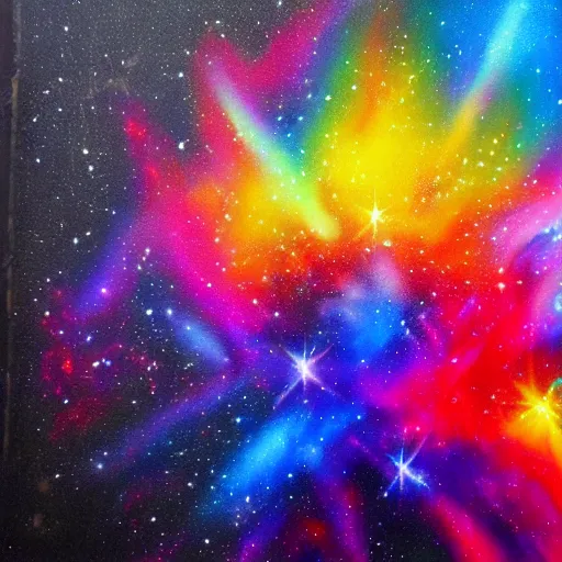 Image similar to beautiful spray paint street art painting of a colorful nebula, stunning, 4 k