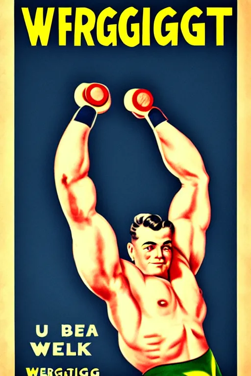 Image similar to 1940s weightlifting art poster