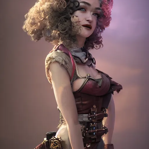 Image similar to julia garner starring as a steampunk burlesque pirate queen, made by stanley artgerm lau, wlop, rossdraws, artstation, cgsociety, concept art, cgsociety, octane render, trending on artstation, artstationhd, artstationhq, unreal engine, 4 k, 8 k