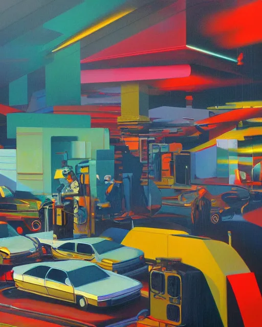 Prompt: retro technology, 9 0 s colors and shapes, wayne barlow, oil on canvas, deep depth of field, masterpiece, cinematic composition, hyperdetailed