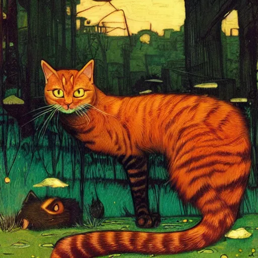 Image similar to awesome cat, by kilian eng, john william waterhouse, rosetti, john everett millais, 4 k