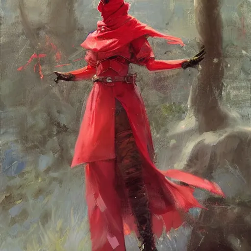 Prompt: Richard Schmid and Jeremy Lipking and antonio rotta, full length painting of female red mage from Final Fantasy